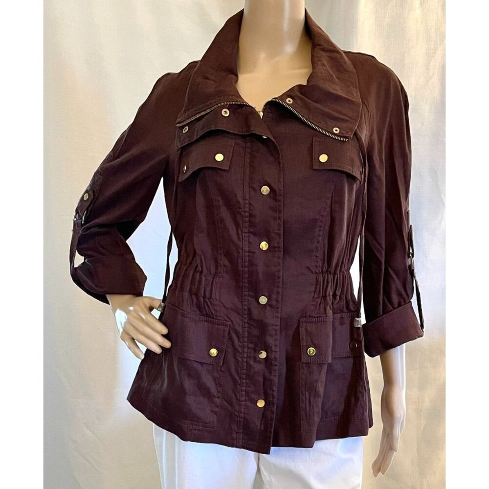 Cache Womens Brown Linen Blend Utility Jacket Sz S